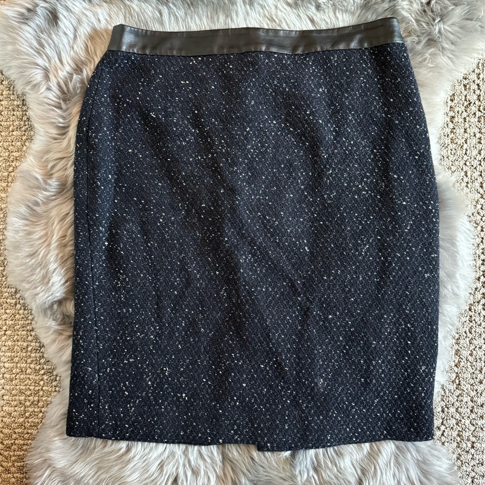 Mini skirt - Blue wool & leather trim